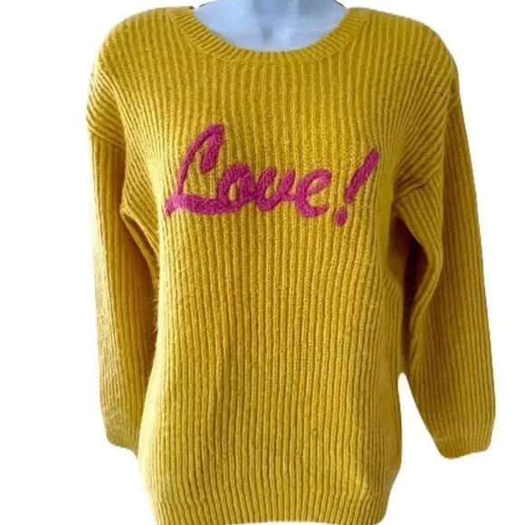 George/💰2 FOR $10💰  "Love" yellow knit crew neck sweater/ Size US XL (14-16) - Picture 1 of 11